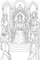Free Elven Queen Coloring Page - Leafy Throne in Royal Court (Printable PDF)