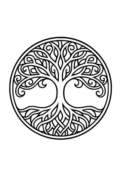 Free Elf Tree of Life Coloring Page - Celtic Knot Emblem Design (Printable PDF)