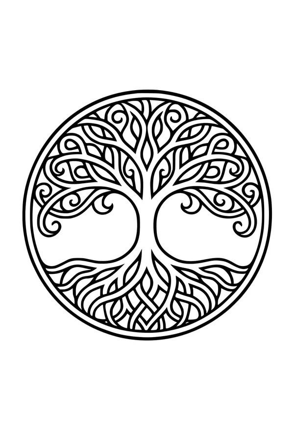 Free Elf Tree of Life Coloring Page - Celtic Knot Emblem Design (Printable PDF)