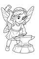 Free Fairy Blacksmith Coloring Page - Brave Forge on a Forest Anvil (Printable PDF)