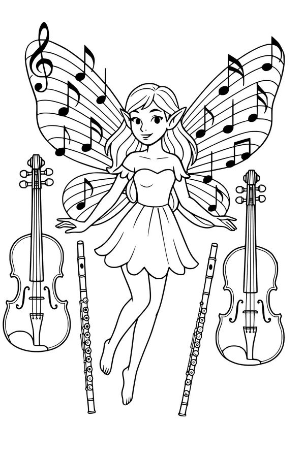 Free Fairy Coloring Page - Musical Wings Orchestra Scene (Printable PDF)