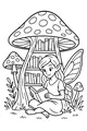 Free Fairy Coloring Page - Storytime in the Mushroom Library (Printable PDF)