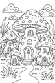 Free Fairy Village Coloring Page - Mushroom Houses on Winding Lane (Printable PDF)