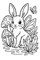 Free Rabbit Coloring Page - Fairy Bunny With Wings in Mushroom Grove (Printable PDF)