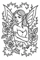 Free Fairy Coloring Page - Rose Garden Winged Fairy (Printable PDF)