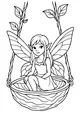 Free Fairy Coloring Page - Girl in Walnut Shell Swing (Printable PDF)