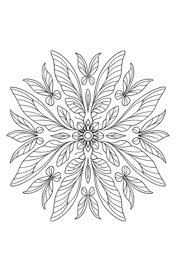 Free Fairy Wings Coloring Page - Floral Mandala With Butterflies (Printable PDF)