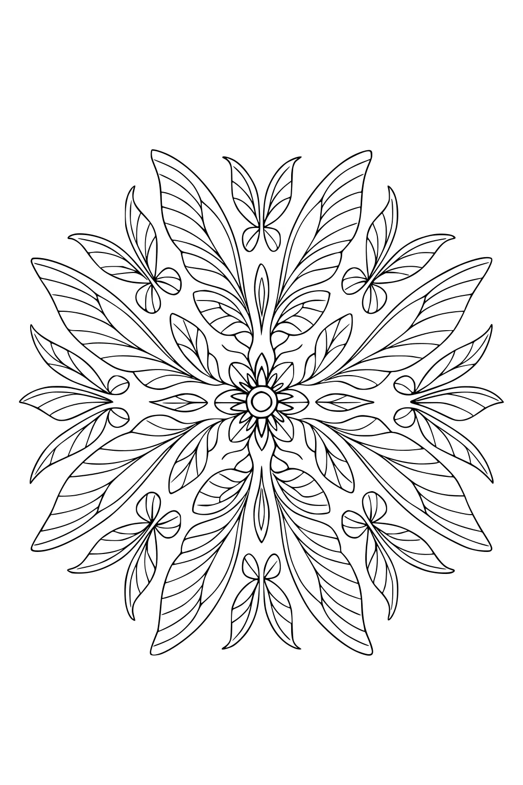 Circular floral mandala with central flower, layered fairy-like wings, leaves, and small butterflies arranged around the circle.