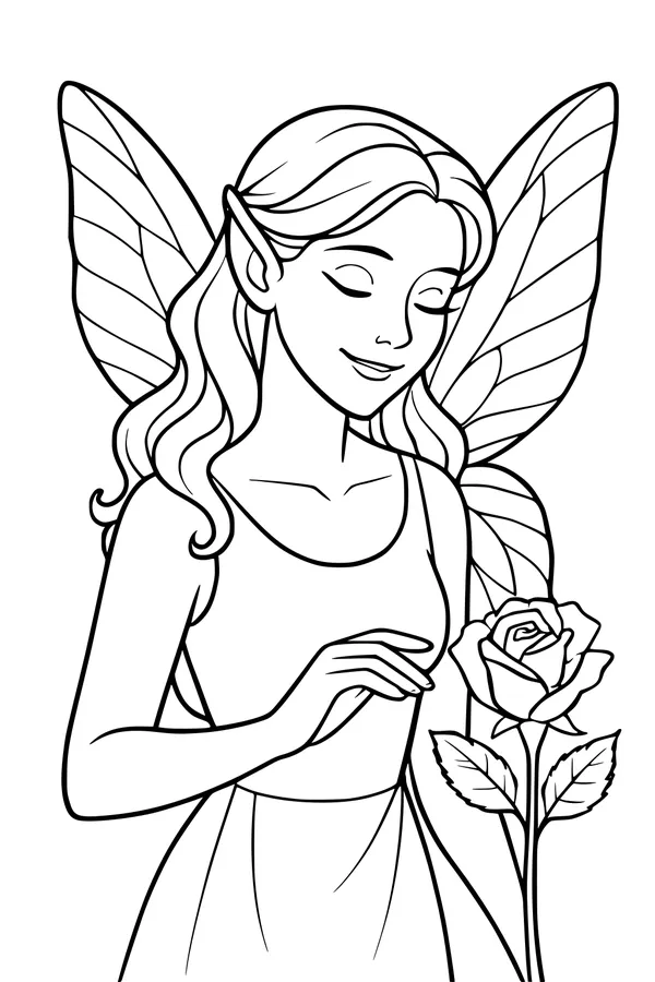 Free Fairy Coloring Page - Gentle Garden Rose Fairy (Printable PDF)