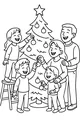 Free Christmas Family Coloring Page - Decorating the Tree Together (Printable PDF)