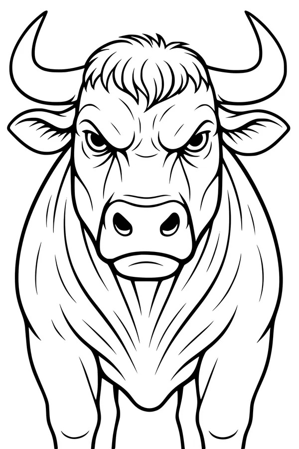 Free Bull Coloring Page - Strong Barnyard Bull With Big Horns (Printable PDF)