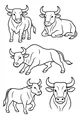 Free Bull Coloring Page - Five Mighty Bulls in the Meadow (Printable PDF)