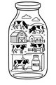 Free Cow Coloring Page - Busy Farm Day Inside a Giant Milk Jar (Printable PDF)