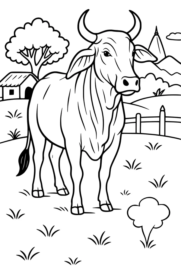 Free Cow Coloring Page - Peaceful Farm Field Scene (Printable PDF)