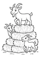 Free Goat Coloring Page - Playful Goats on Hay Bales (Printable PDF)