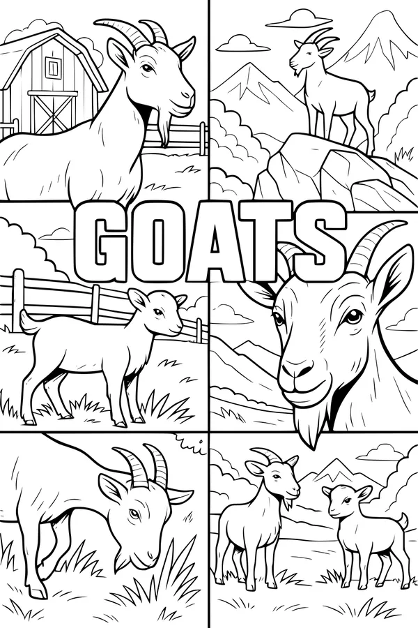 Free Goat Coloring Page - Busy Day With the Goat Family (Printable PDF)
