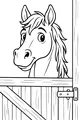 Free Horse Coloring Page - Smiling Cartoon Horse at Barn Door (Printable PDF)