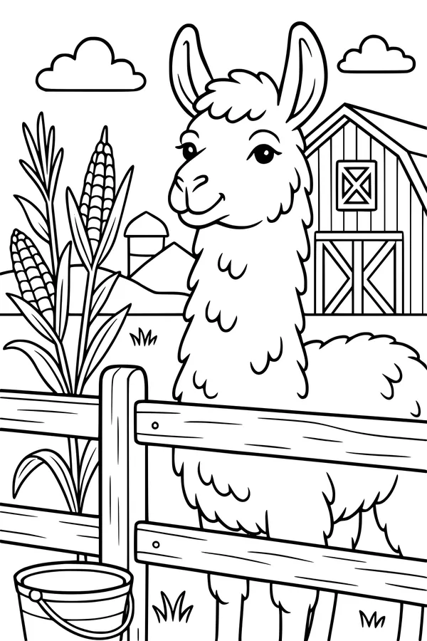 Free Llama Coloring Page - Fluffy Farm Morning Scene (Printable PDF)