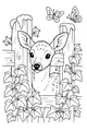 Free Fawn Coloring Page - Peeking Through Garden Fence (Printable PDF)