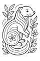 Free Ferret Coloring Page - Fluffy Swirled Fur in a Flower Garden (Printable PDF)
