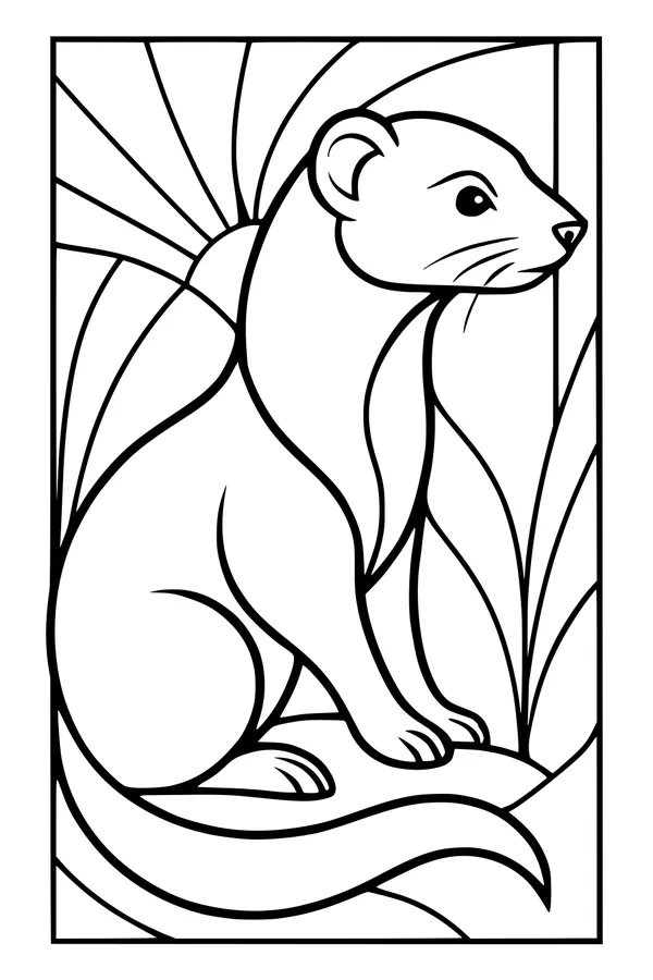 Free Ferret Coloring Page - Curious Ferret in Sunlit Grass (Printable PDF)