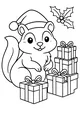 Free Chipmunk Coloring Page - Christmas Chipmunk With Santa Hat and Presents (Printable PDF)