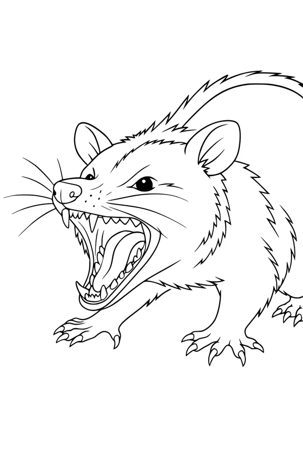 Free Opossum Coloring Page - Fierce Open-Mouth Wildlife Scene (Printable PDF)