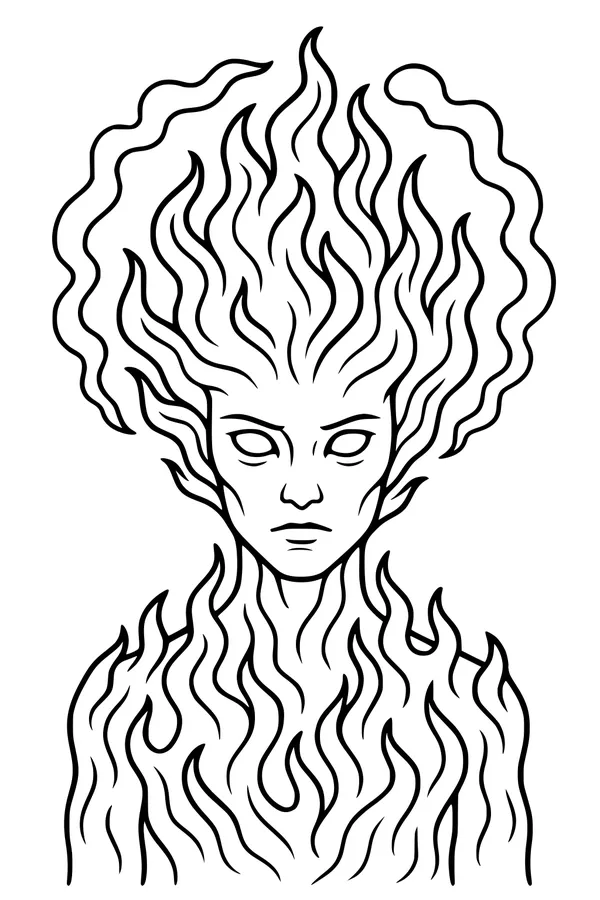Free Fire Elemental Girl Coloring Page - Flame-Heart Portrait (Printable PDF)