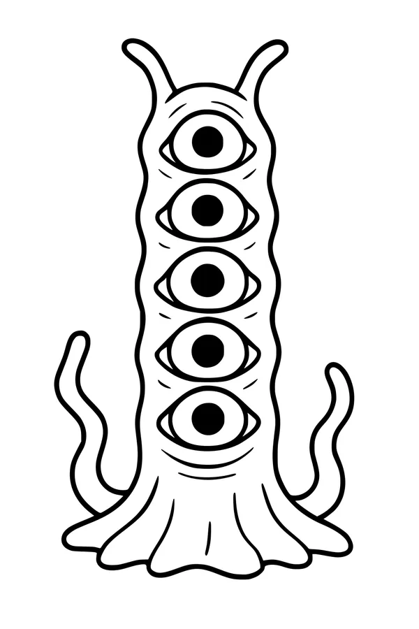 Free Monster Coloring Page - Five-Eyed Tentacled Goo Creature (Printable PDF)