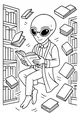 Free Alien Librarian Coloring Page - Floating Reader in Space Library (Printable PDF)