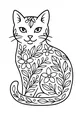 Free Cat Coloring Page - Floral Whiskered Garden Kitty (Printable PDF)