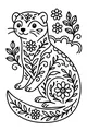 Free Ferret Coloring Page - Springtime Ferret Among Flowers (Printable PDF)