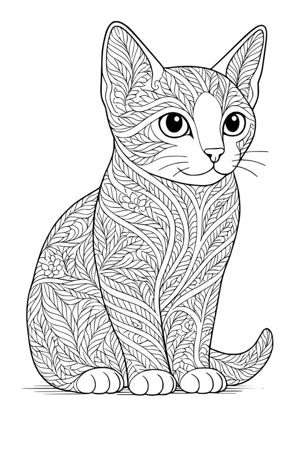Free Cat Coloring Page - Floral Leafy Whiskers Design (Printable PDF)
