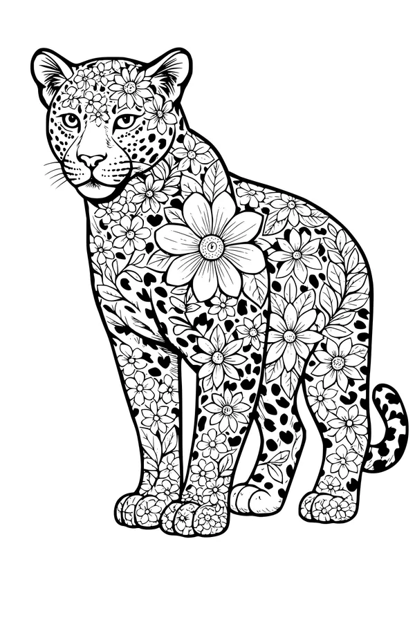 Free Leopard Coloring Page - Calm Floral Jungle Design (Printable PDF)