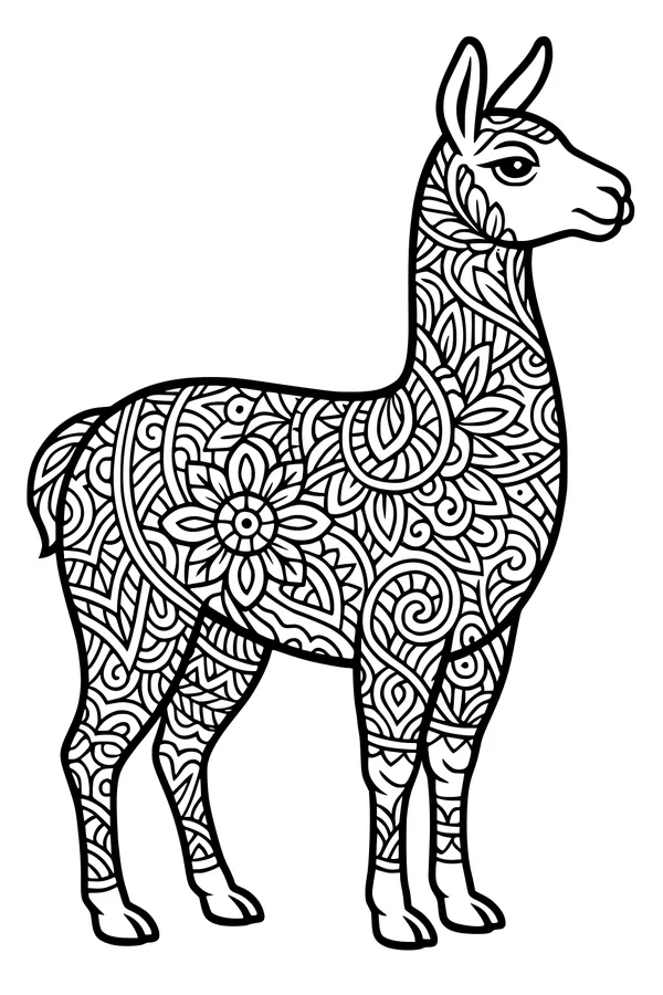 Free Llama Coloring Page - Intricate Floral Pattern Design (Printable PDF)