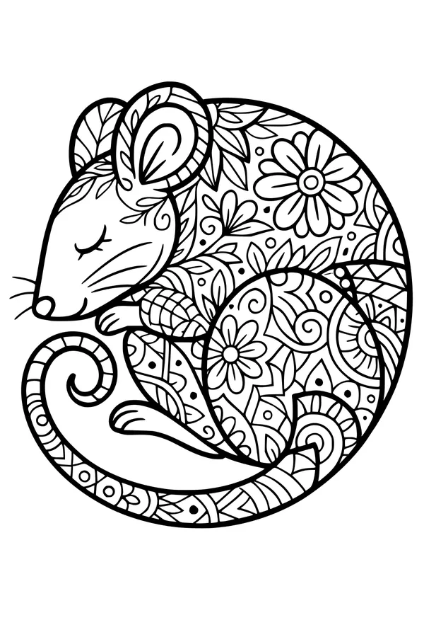 Free Mouse Coloring Page - Sleepy Mouse in Flower Patch (Printable PDF)