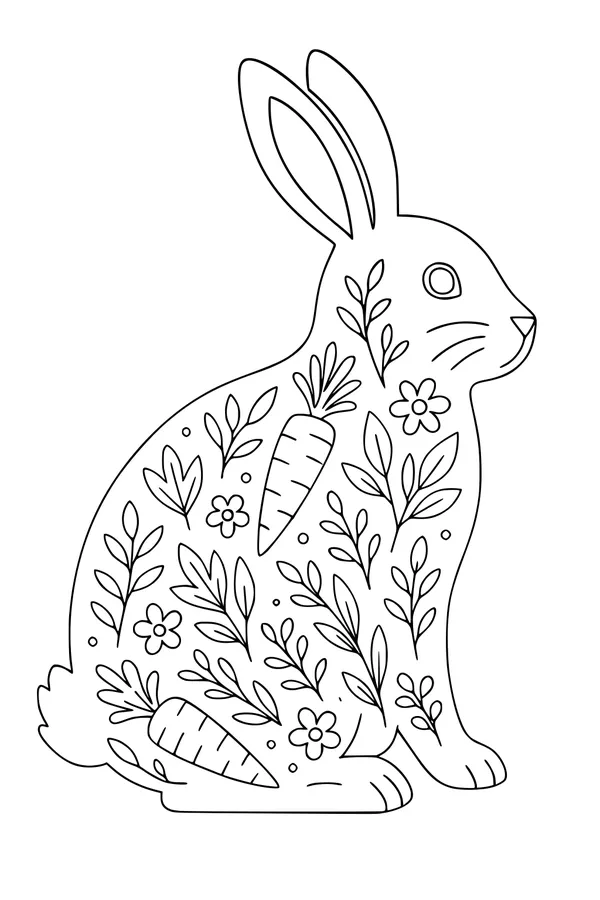 Free Rabbit Coloring Page - Garden Bunny Filled With Carrots (Printable PDF)