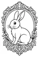 Free Rabbit Coloring Page - Bunny in Ornate Floral Frame (Printable PDF)