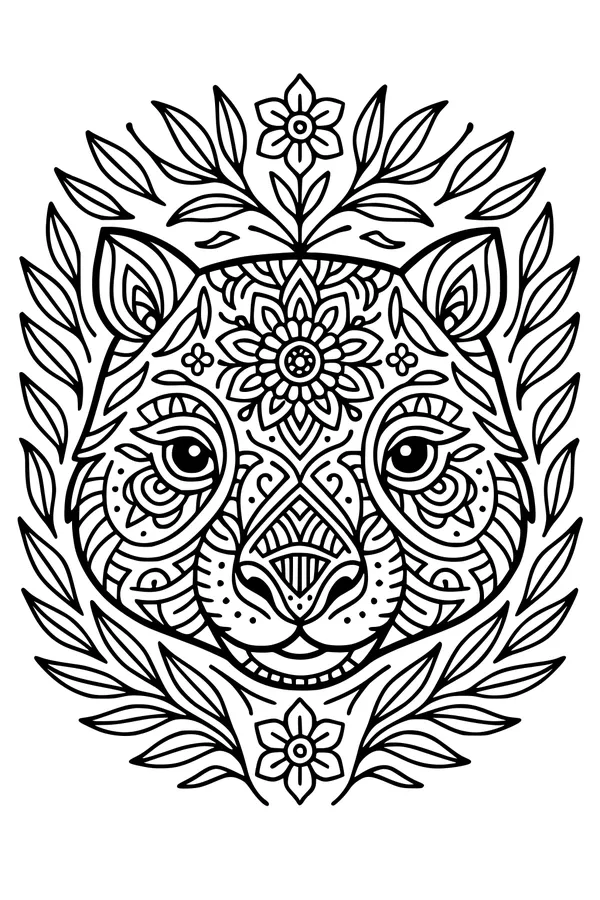 Free Wombat Coloring Page - Floral Mandala Wreath Portrait (Printable PDF)