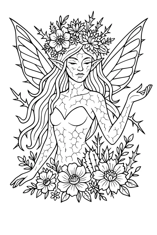 Free Fairy Coloring Page - Flower Crown Forest Fairy Girl (Printable PDF)