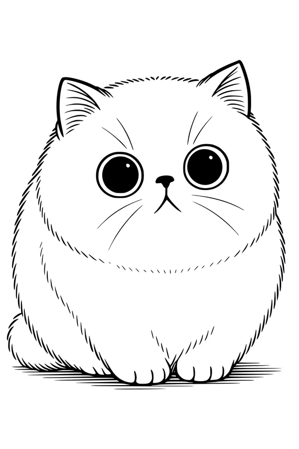 Free Cat Coloring Page - Fluffy Kitty With Big Wide Eyes (Printable PDF)