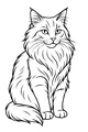 Free Cat Coloring Page - Fluffy Long-Haired Cat Sitting Upright (Printable PDF)