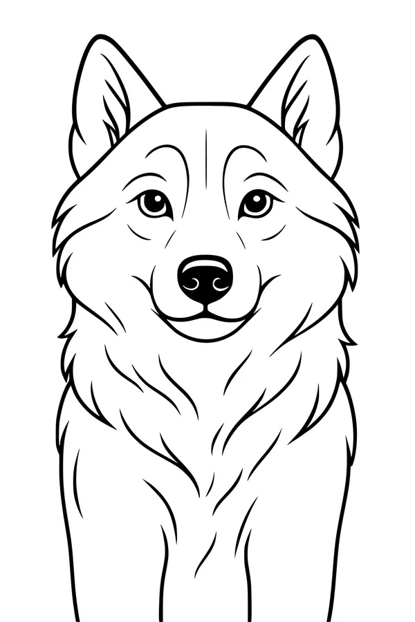 Free Dog Coloring Page - Fluffy Pup With Upright Ears (Printable PDF)