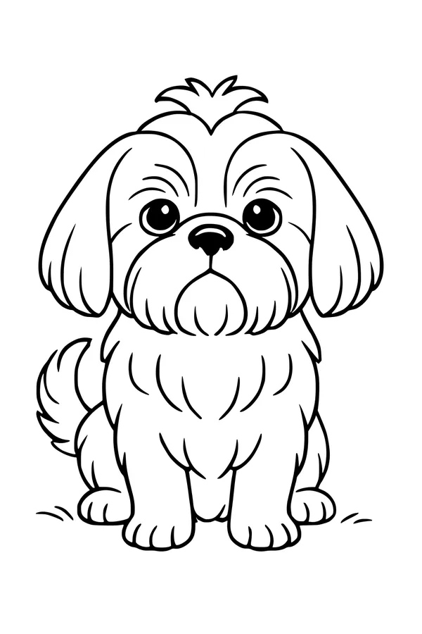 Free Dog Coloring Page - Fluffy Puppy With Big Round Eyes (Printable PDF)