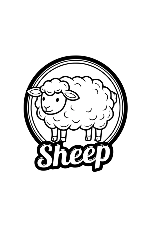 Free Sheep Coloring Page - Smiling Woolly Sheep in Swirly Frame (Printable PDF)
