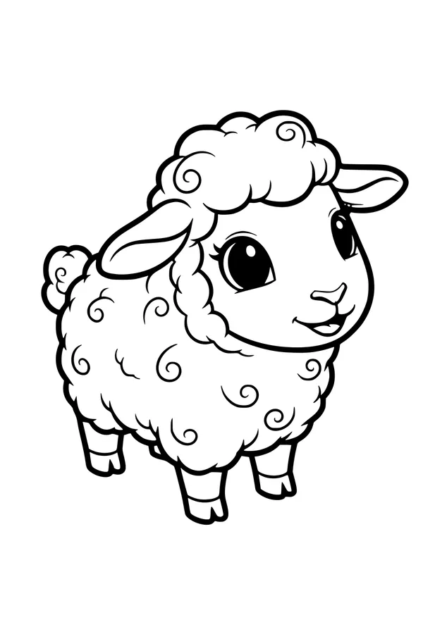 Free Sheep Coloring Page - Cute Fluffy Lamb Smiling (Printable PDF)