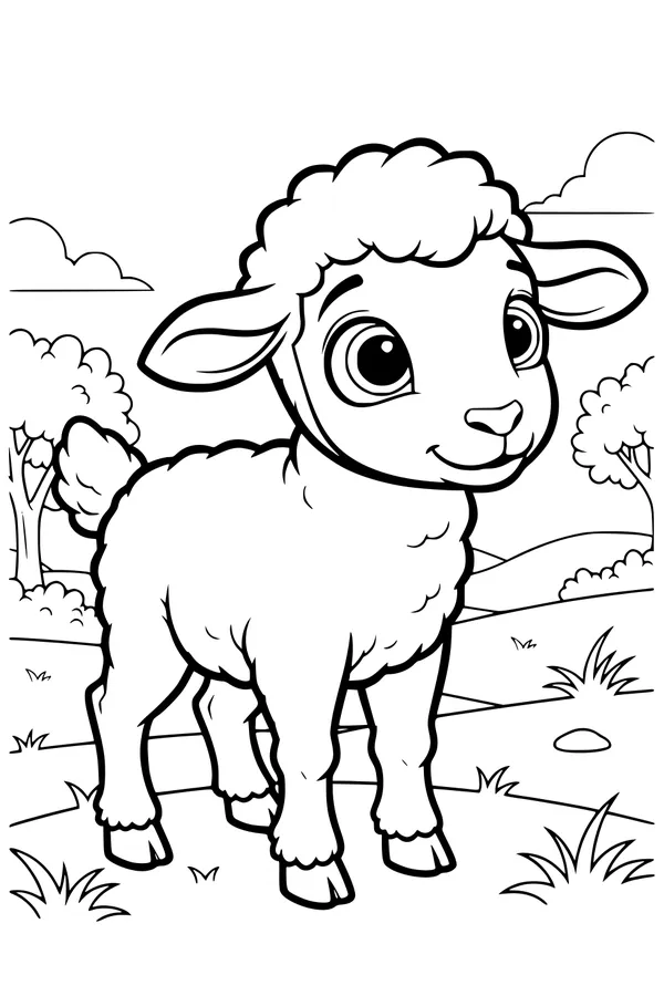 Free Sheep Coloring Page - Cute Lamb in Spring Meadow (Printable PDF)