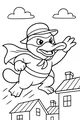 Free Platypus Coloring Page - Superhero Platypus Flying Over Rooftops (Printable PDF)