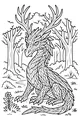 Free Forest Dragon Coloring Page - Antlered Dragon in Woodland Clearing (Printable PDF)
