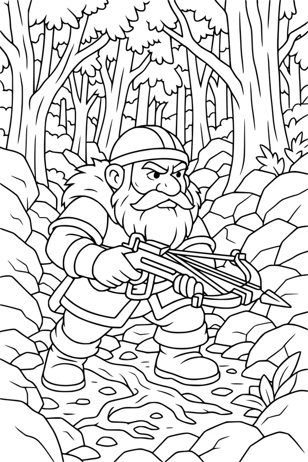 Free Dwarf Coloring Page - Forest Scout With Crossbow (Printable PDF)